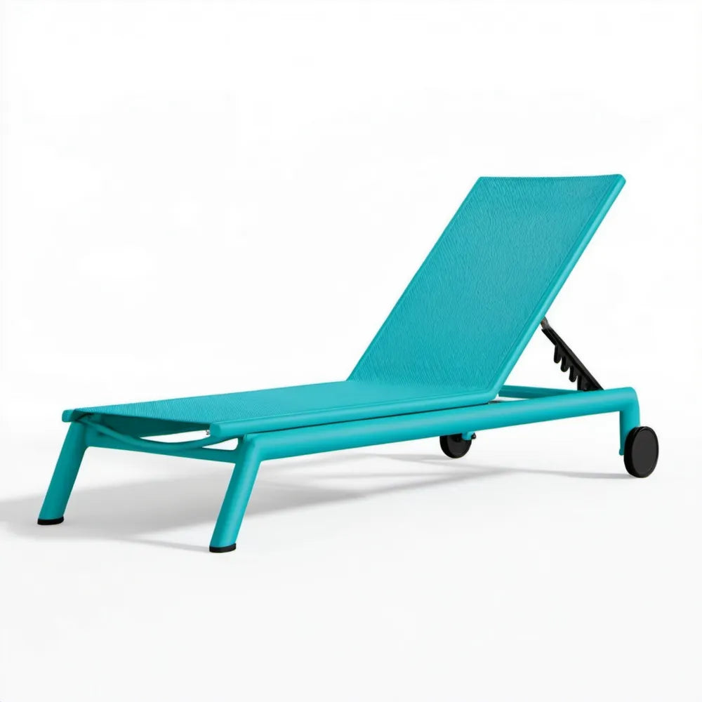 Turkusowy leżak ogrodowy z regulowanym oparciem, 190 x 70 x 36 cm