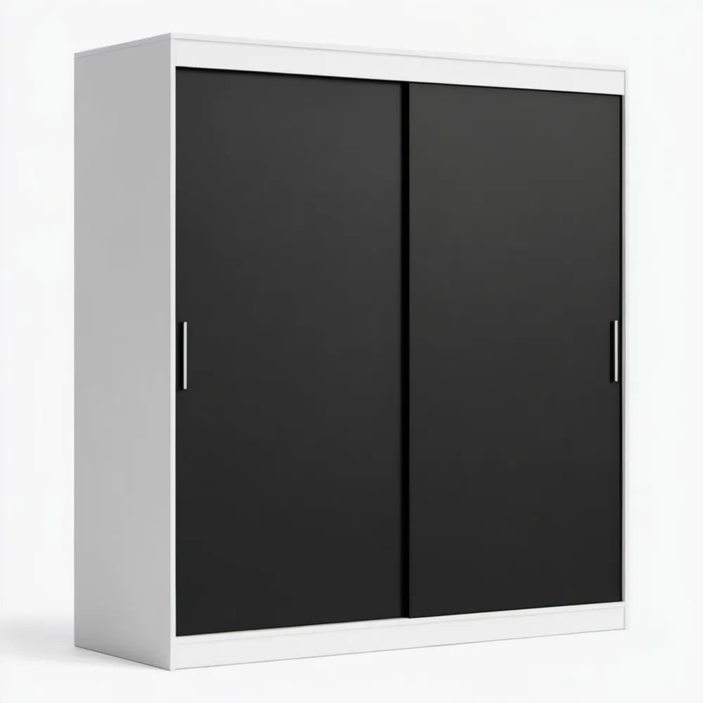 Szafa przesuwna biało-czarna z płyty wiórowej laminowanej 180 x 60 x 200 cm