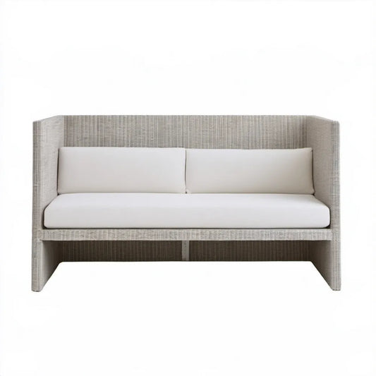 Dwuosobowa sofa ogrodowa z technorattanu PE jasnoszaro-biała 150 x 75 x 85 cm