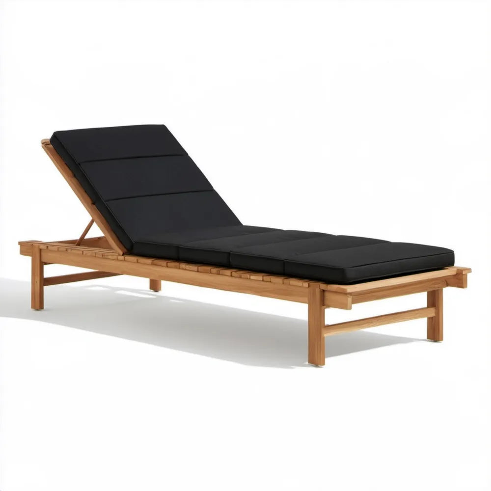 Leżak ogrodowy z drewna akacjowego z regulowanym oparciem, naturalny brąz/czarny, 200 x 65 cm