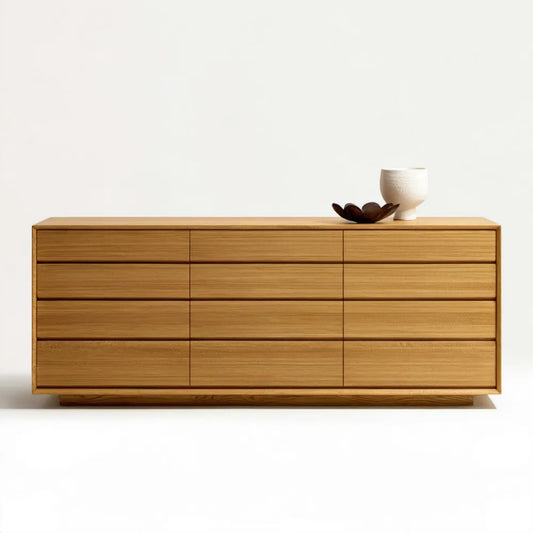 Komoda z litego drewna dębowego, 12 szuflad, naturalny dąb, 180 × 45 × 80 cm
