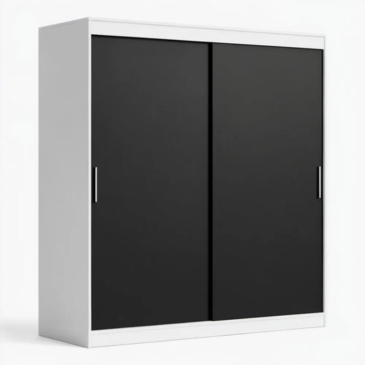 Szafa przesuwna biało-czarna z płyty wiórowej laminowanej 180 x 60 x 200 cm