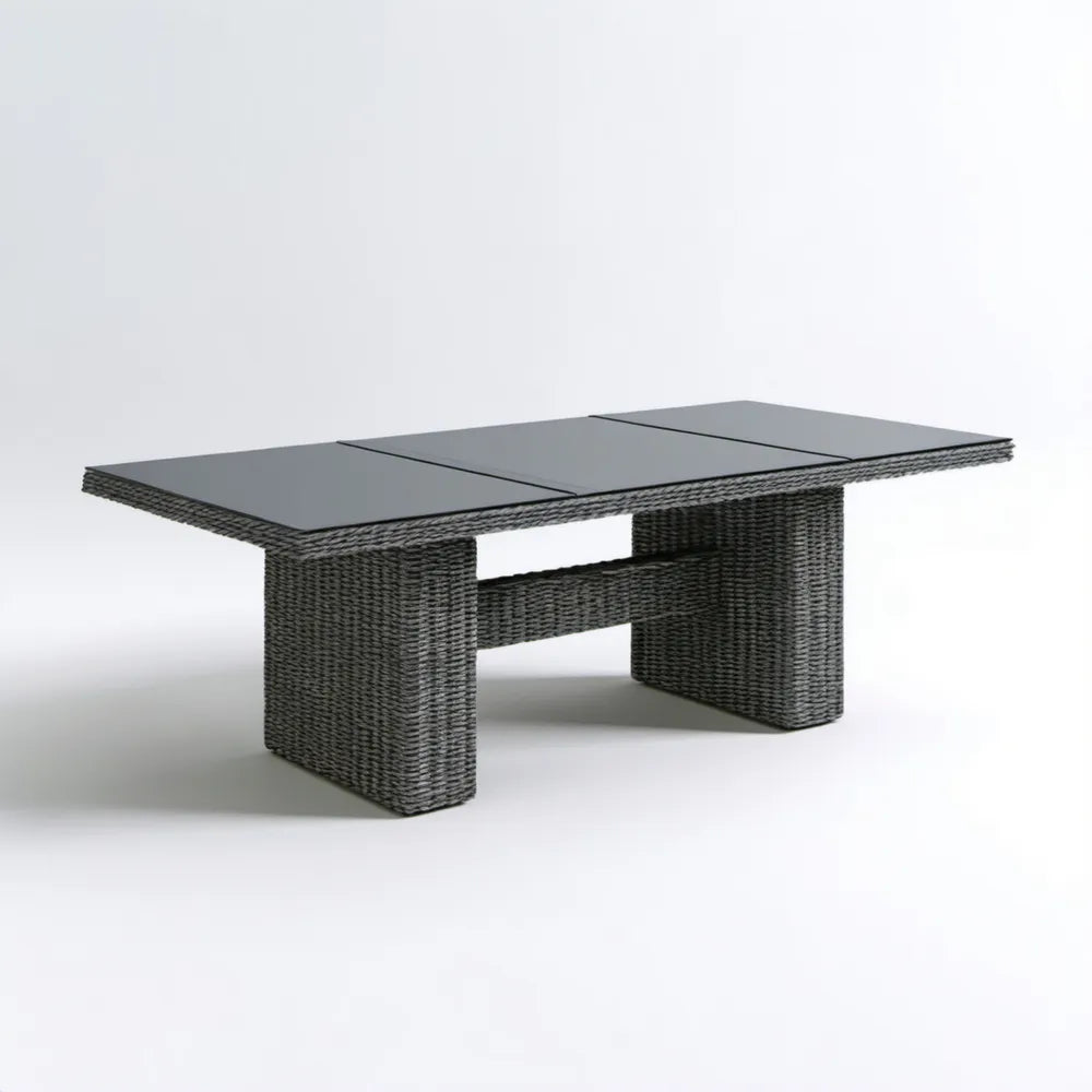Prostokątny stół ogrodowy z technorattanu ze szklanym blatem 180 x 90 x 75 cm Szary/Antracytowy