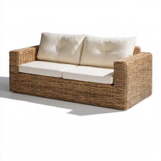Dwuosobowa sofa ogrodowa z naturalnego rattanu, beżowa/kremowa, 165 x 85 x 75 cm